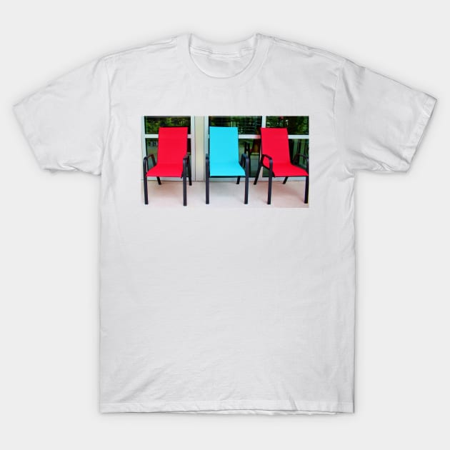 Red And Blue Chairs T-Shirt by Cynthia48